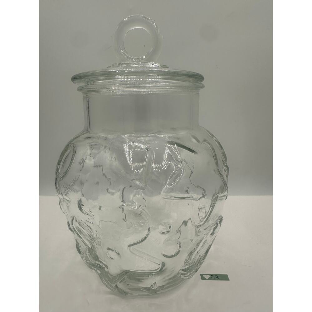 Vintage Clear Embossed Glass Cookie Jar w/ Lid – 11” Christmas-Style Canister